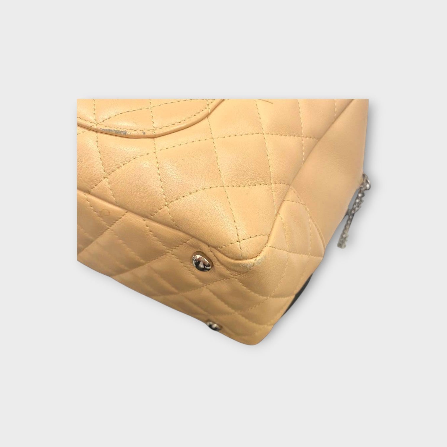 CHANEL A25171 Cambon Line Matelasse Bowling Bag Beige Black Handbag 【B】