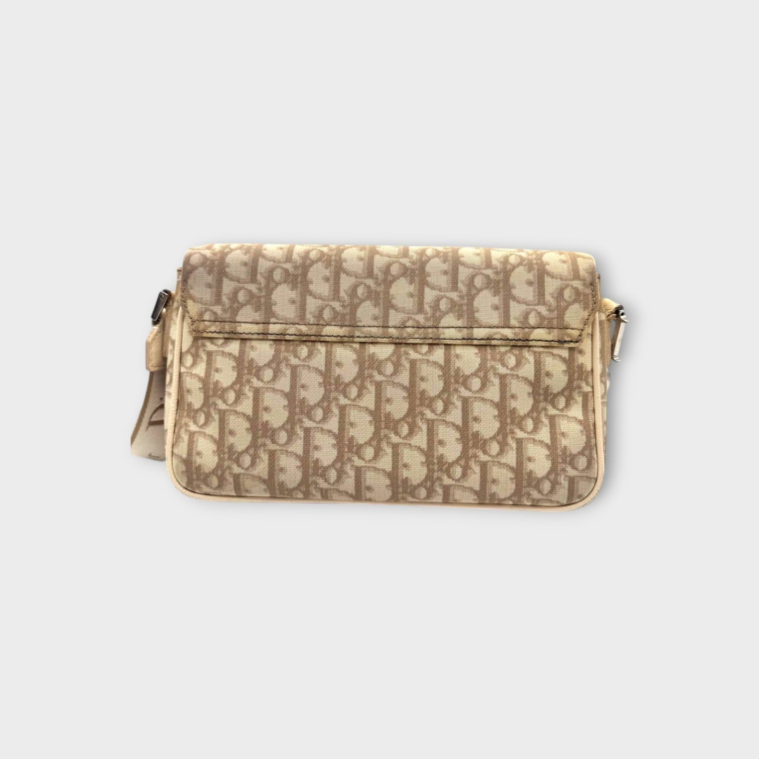 Dior Trotter Flower Embroidery Shoulder Bag CD Hardware Canvas Leather Beige 【B】