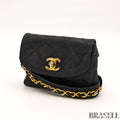 CHANEL Belt Bag Black Leather Gold Turnlock CC Logo Chain Waist Pouch Quilting