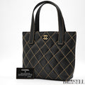 CHANEL Wild Stitch Tote Bag Handbag Calf Leather Black with Warranty Card