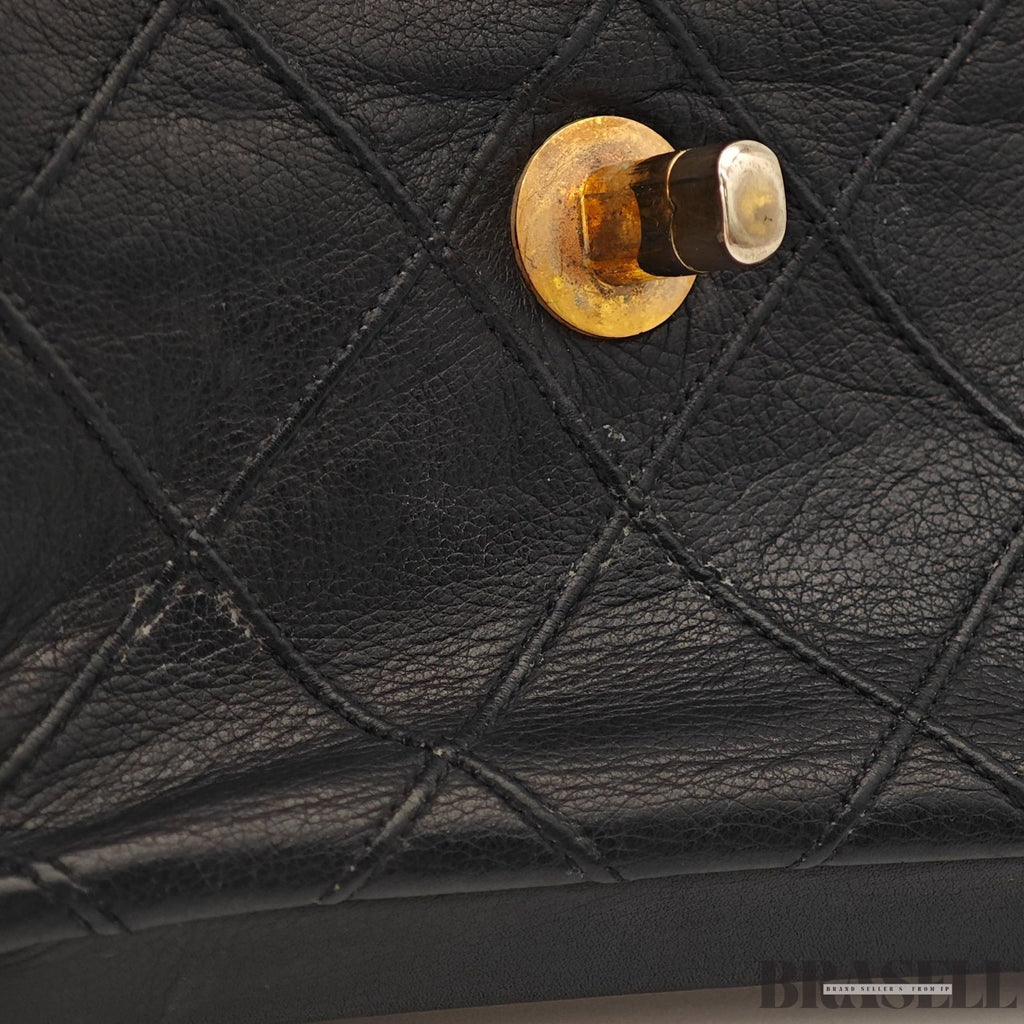 CHANEL Belt Bag Black Leather Gold Turnlock CC Logo Chain Waist Pouch Quilting