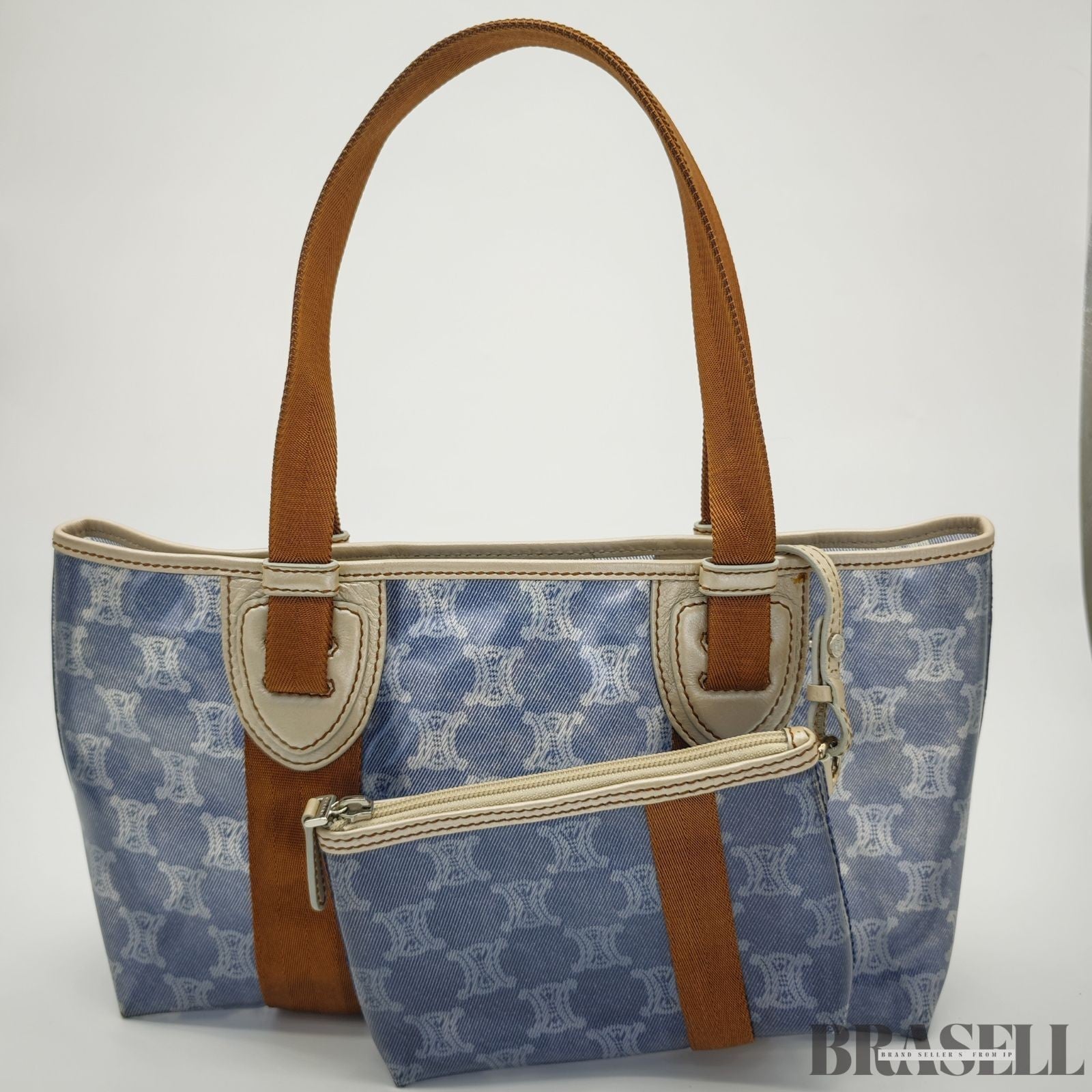 CELINE Macadam Tote Bag with Pouch Blue Women’s