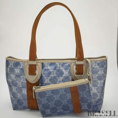 CELINE Macadam Tote Bag with Pouch Blue Women’s