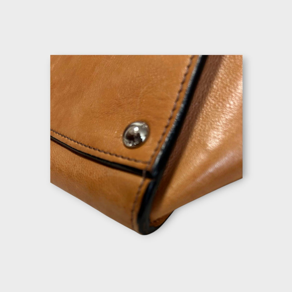 Prada Glacé Calf B2625M Brown Leather 2Way Handbag Silver Hardware 【B】