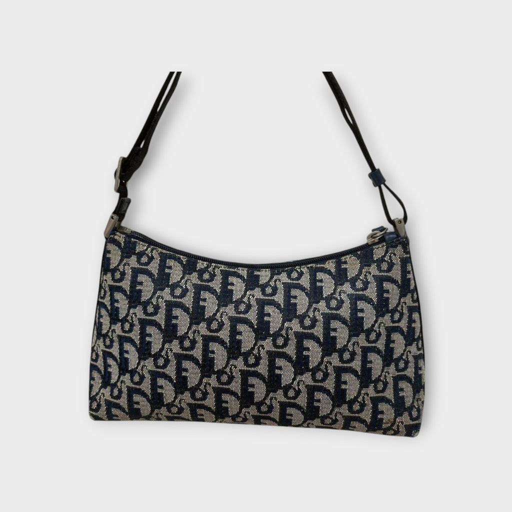 Christian Dior Trotter Accessory Pouch Shoulder Bag Navy Canvas Leather 【B】