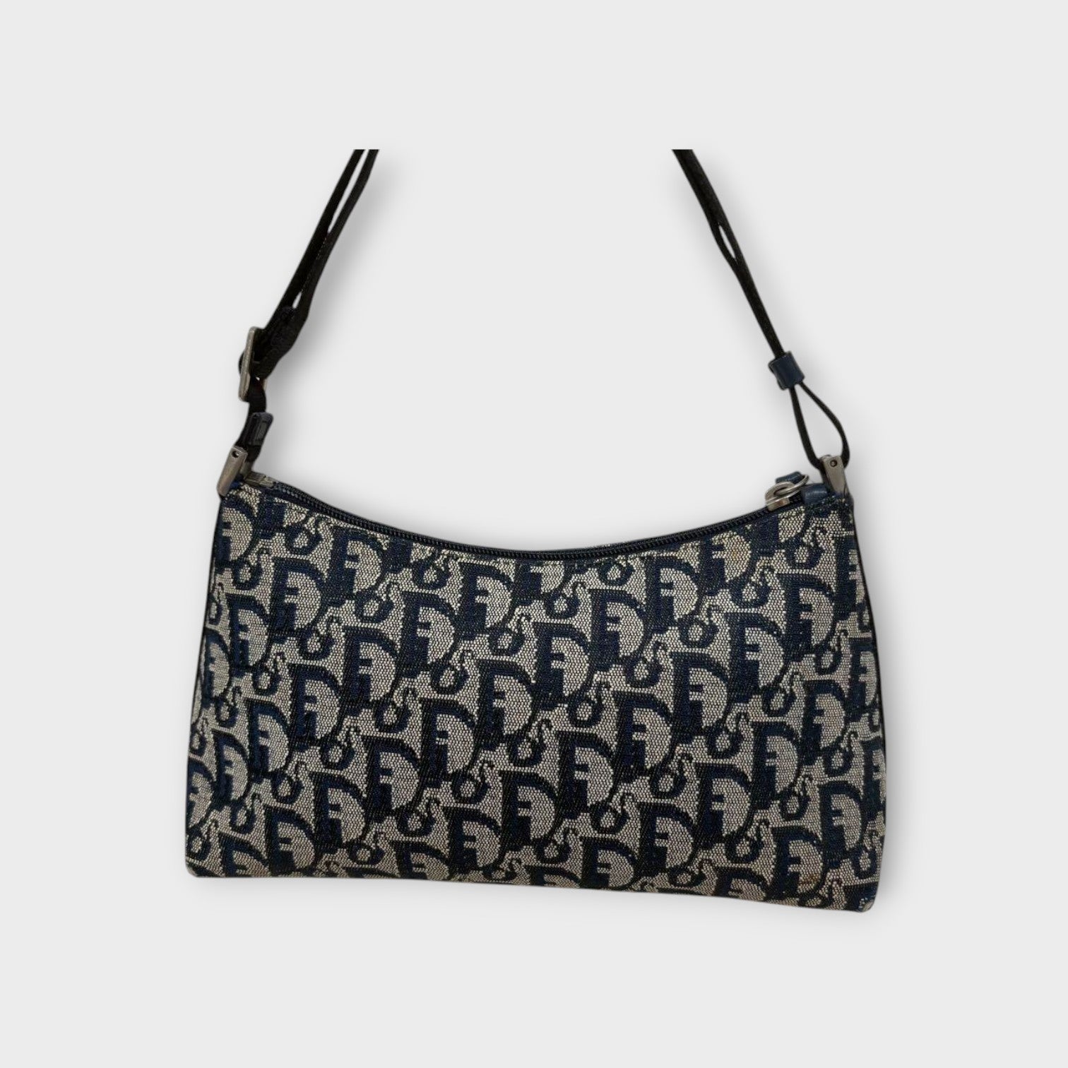 Christian Dior Trotter Accessory Pouch Shoulder Bag Navy Canvas Leather 【B】