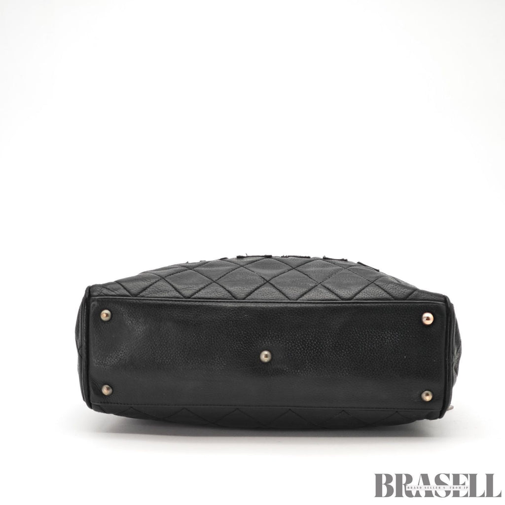 CHANEL Matelassé Caviar Leather Mini Boston Handbag Black with Guarantee Card
