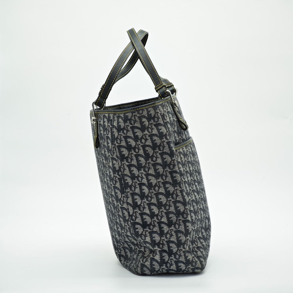 Dior Trotter Tote Bag Canvas and Leather Navy Color