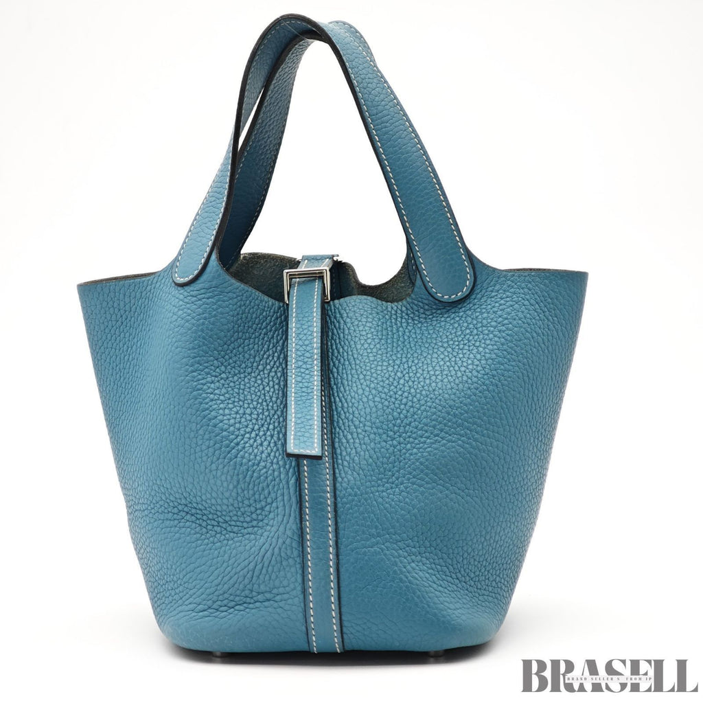 Hermes Picotin Blue Jean Taurillon Bag Tote Bag Bucket Bag Blue Silver Hardware