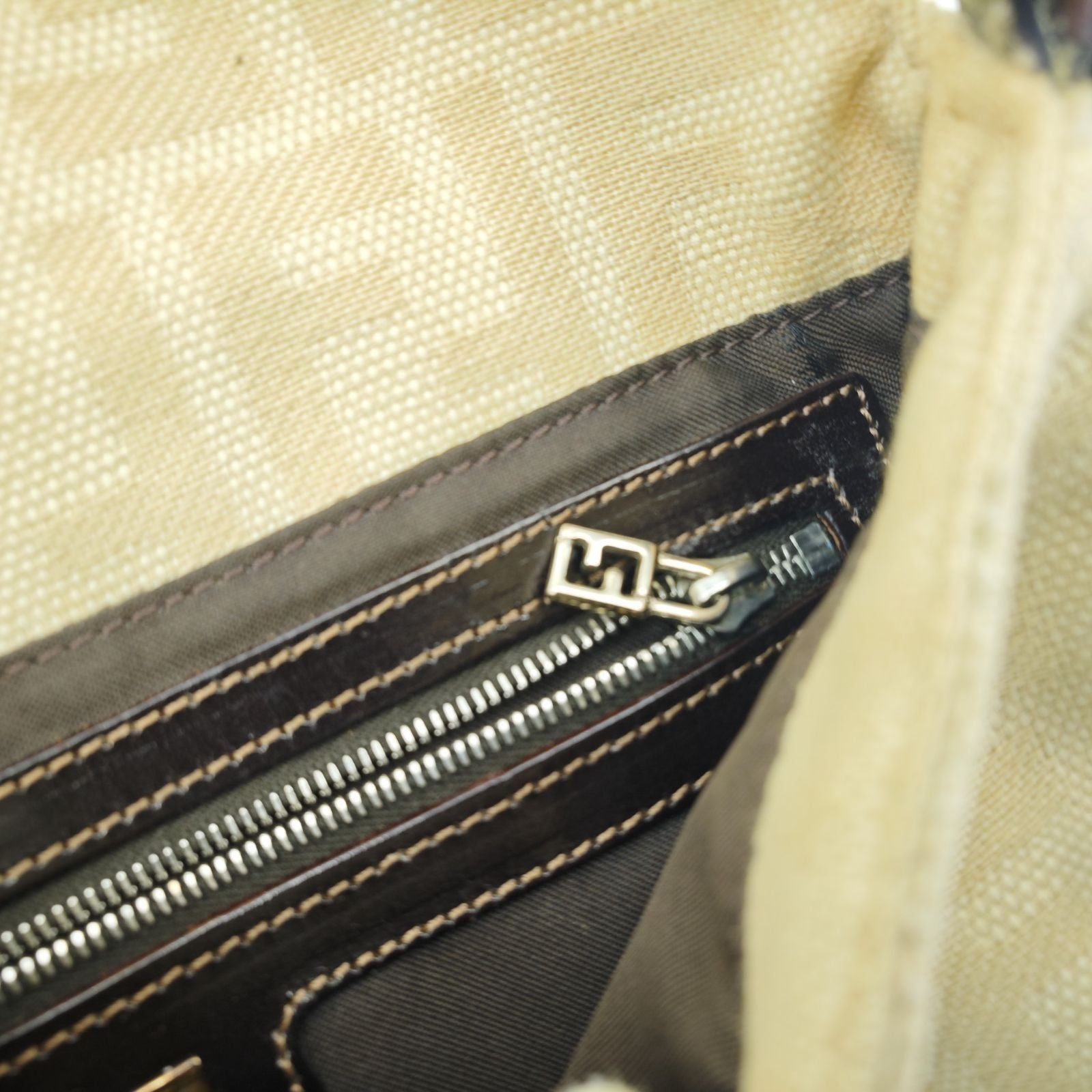 FENDI Mamma Bucket Handbag Canvas and Leather Beige Women's