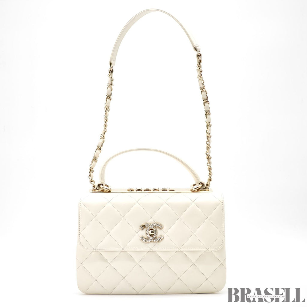 CHANEL Matelasse Coco Mark Lambskin Top Handle Flap Bag Chain Shoulder White