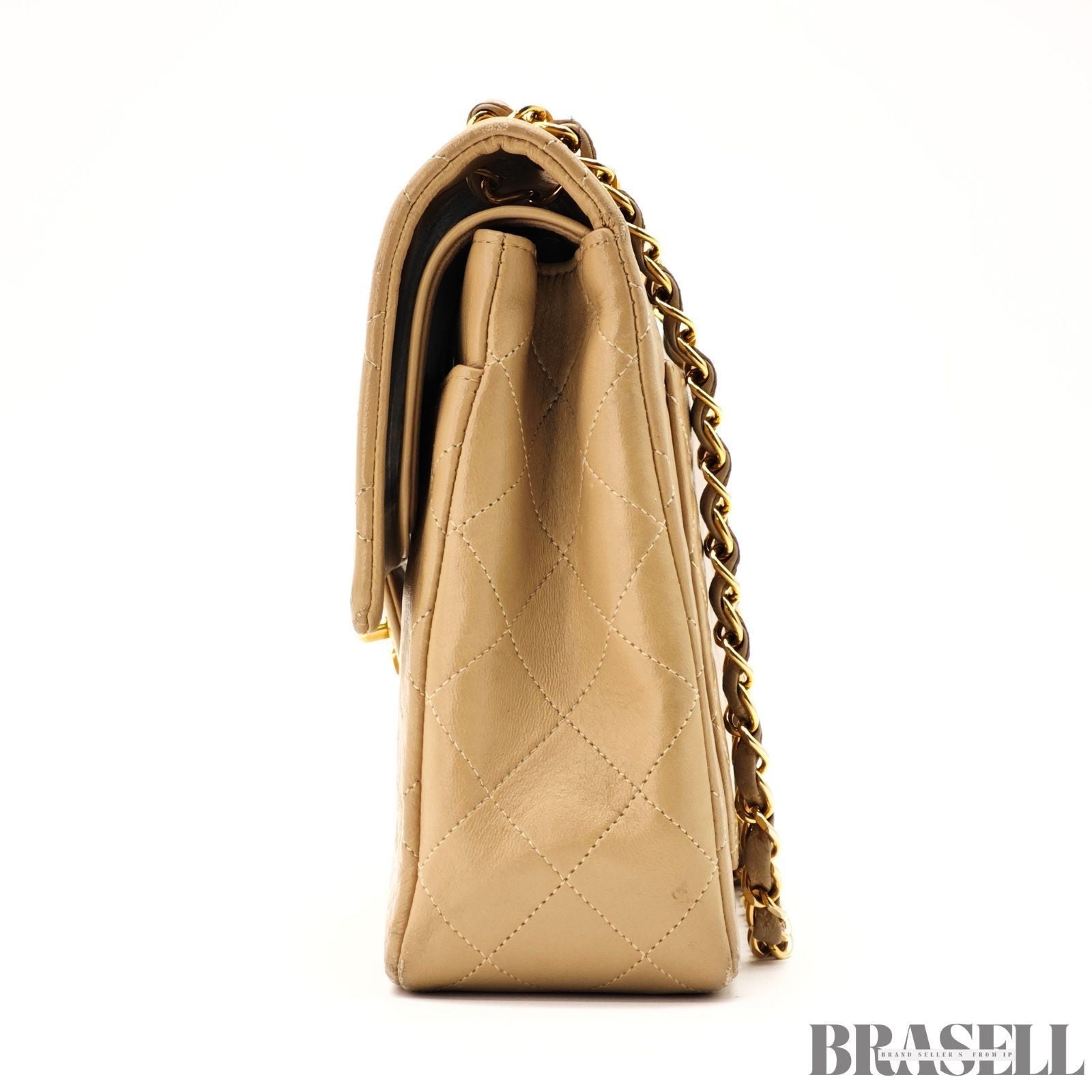CHANEL Matelasse 25 Double Flap Lambskin 2-Way Shoulder Bag Beige Women's
