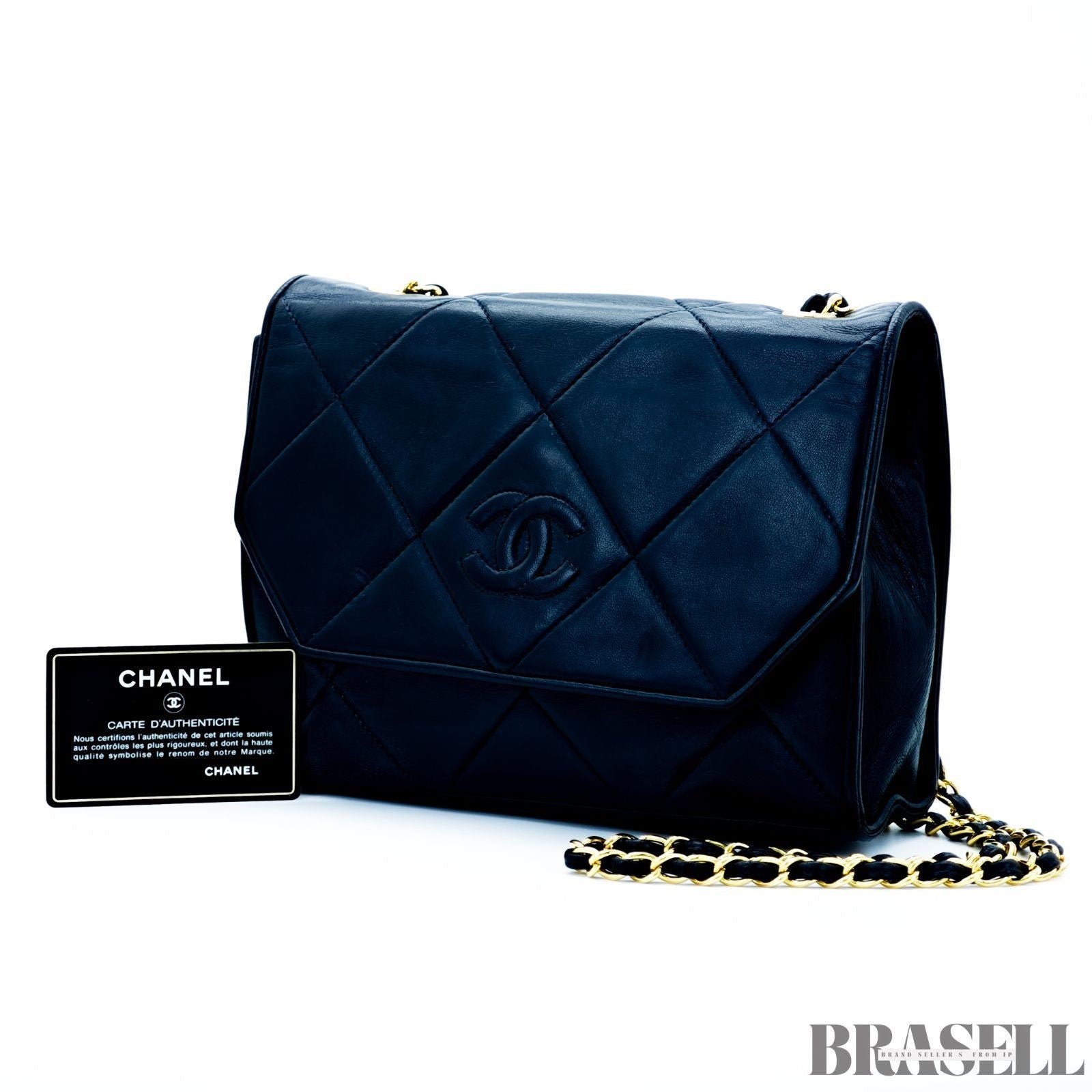 Chanel Matelassé Lambskin Chain Shoulder Coco Mark Flap Small Black Women