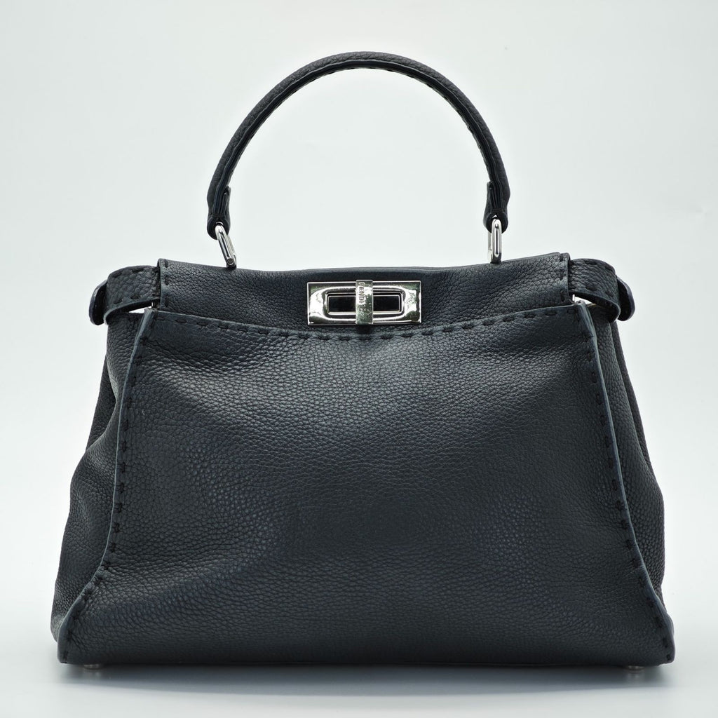 FENDI Selleria Peekaboo Handbag Tote Bag 8BN290 Leather Black
