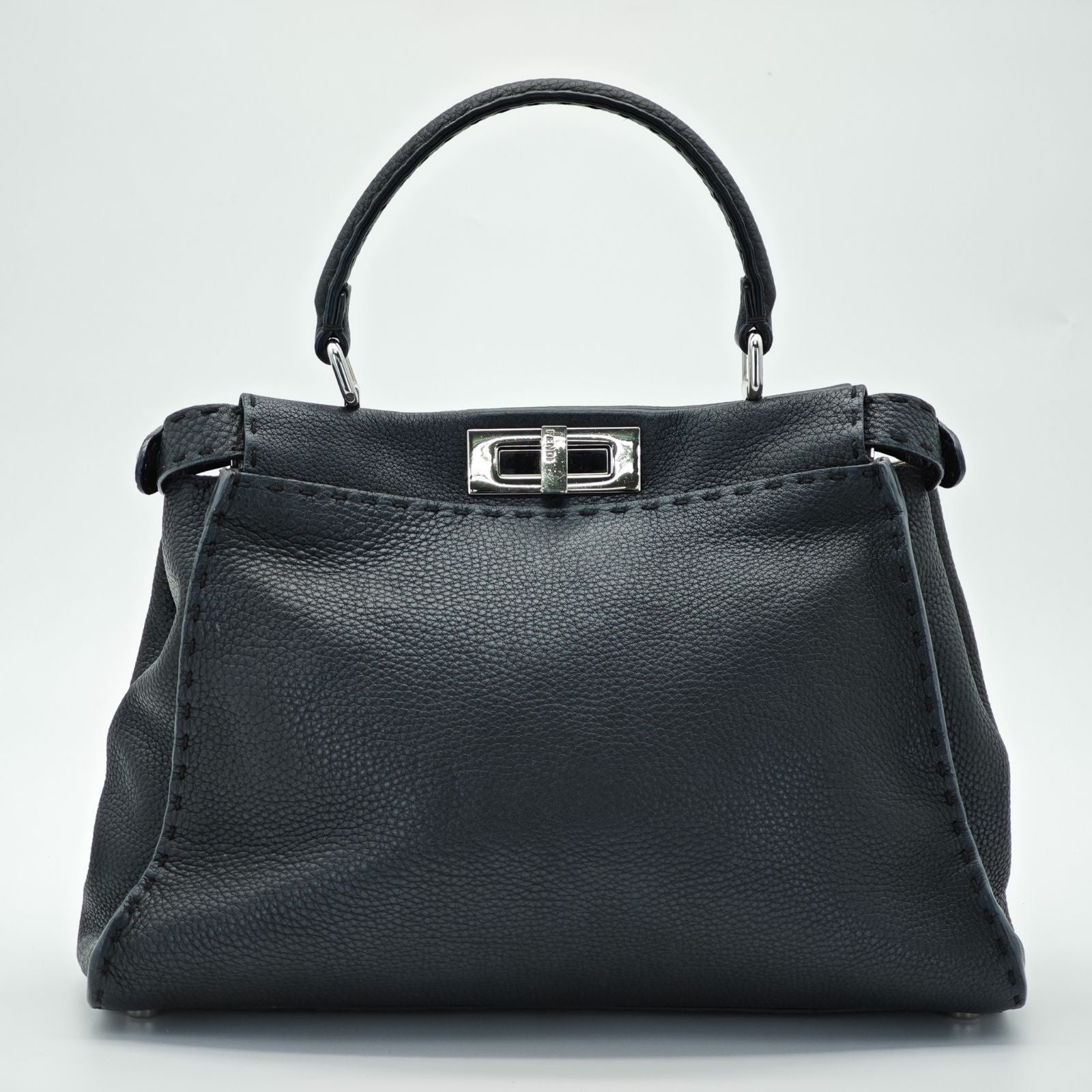 FENDI Selleria Peekaboo Handbag Tote Bag 8BN290 Leather Black