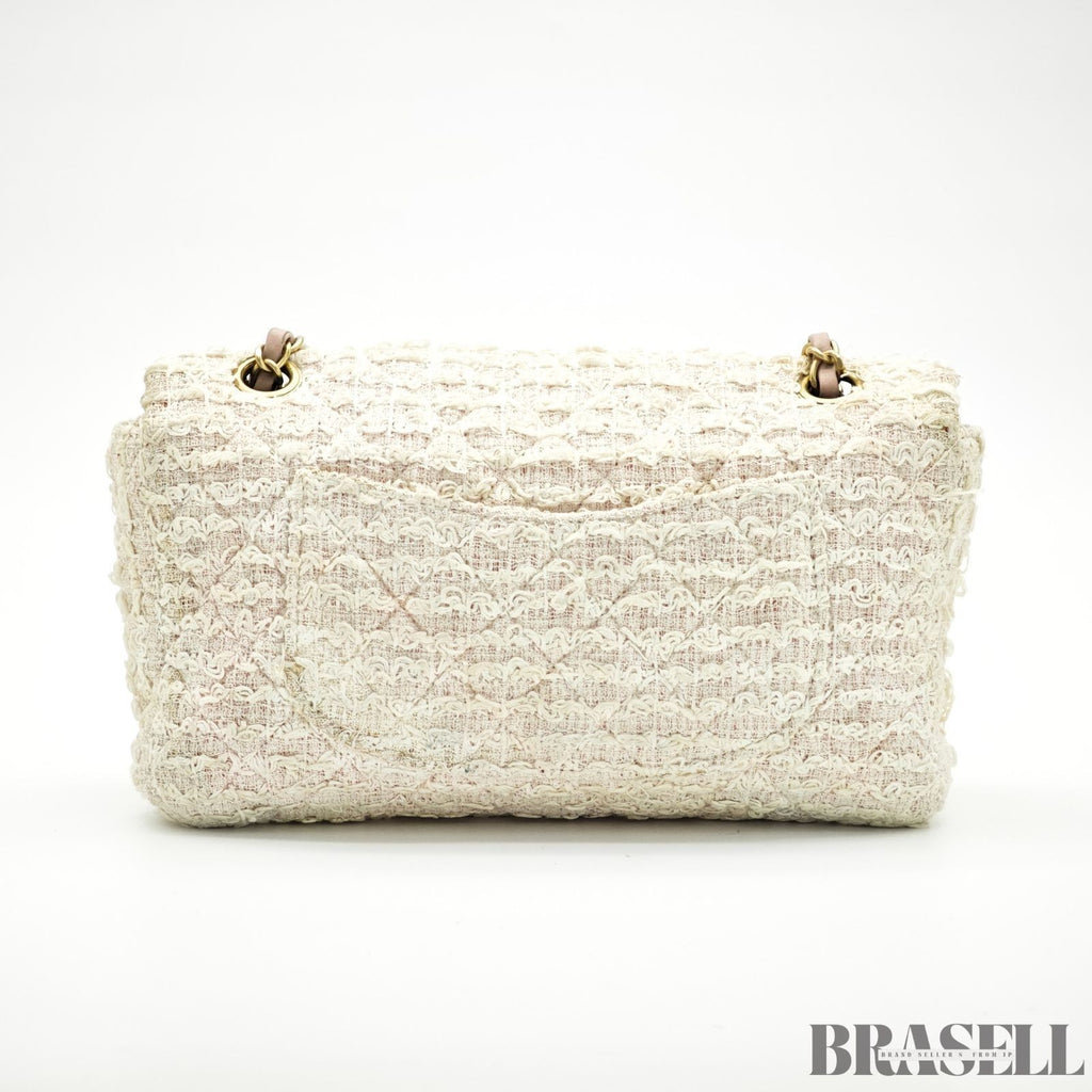 Chanel Matelassé Tweed Chain Shoulder Bag Pink White  Woman