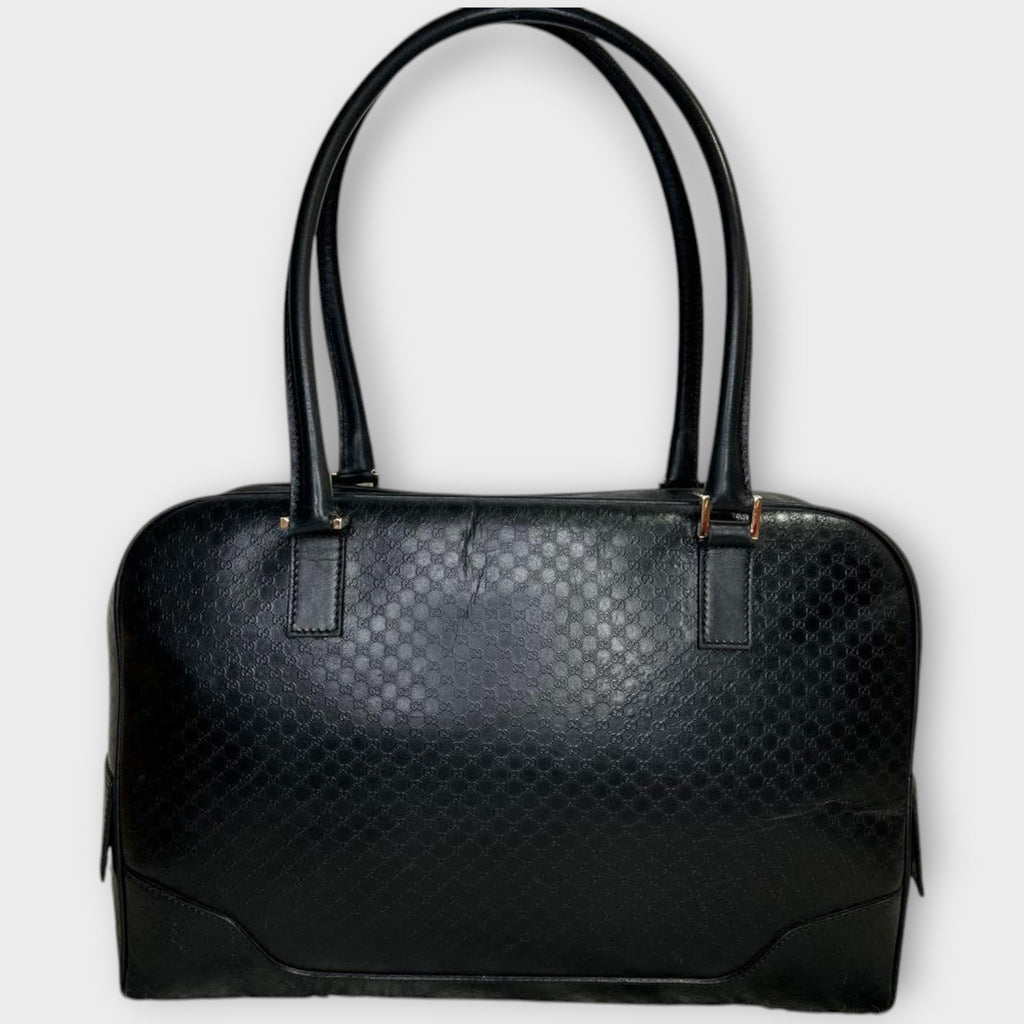 GUCCI Mini Boston Bag Handbag Logo Microguccissima Black Leather