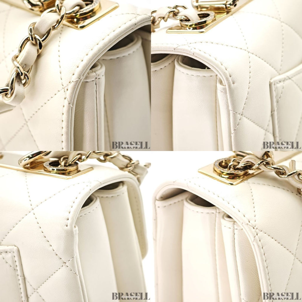 CHANEL Matelasse Coco Mark Lambskin Top Handle Flap Bag Chain Shoulder White