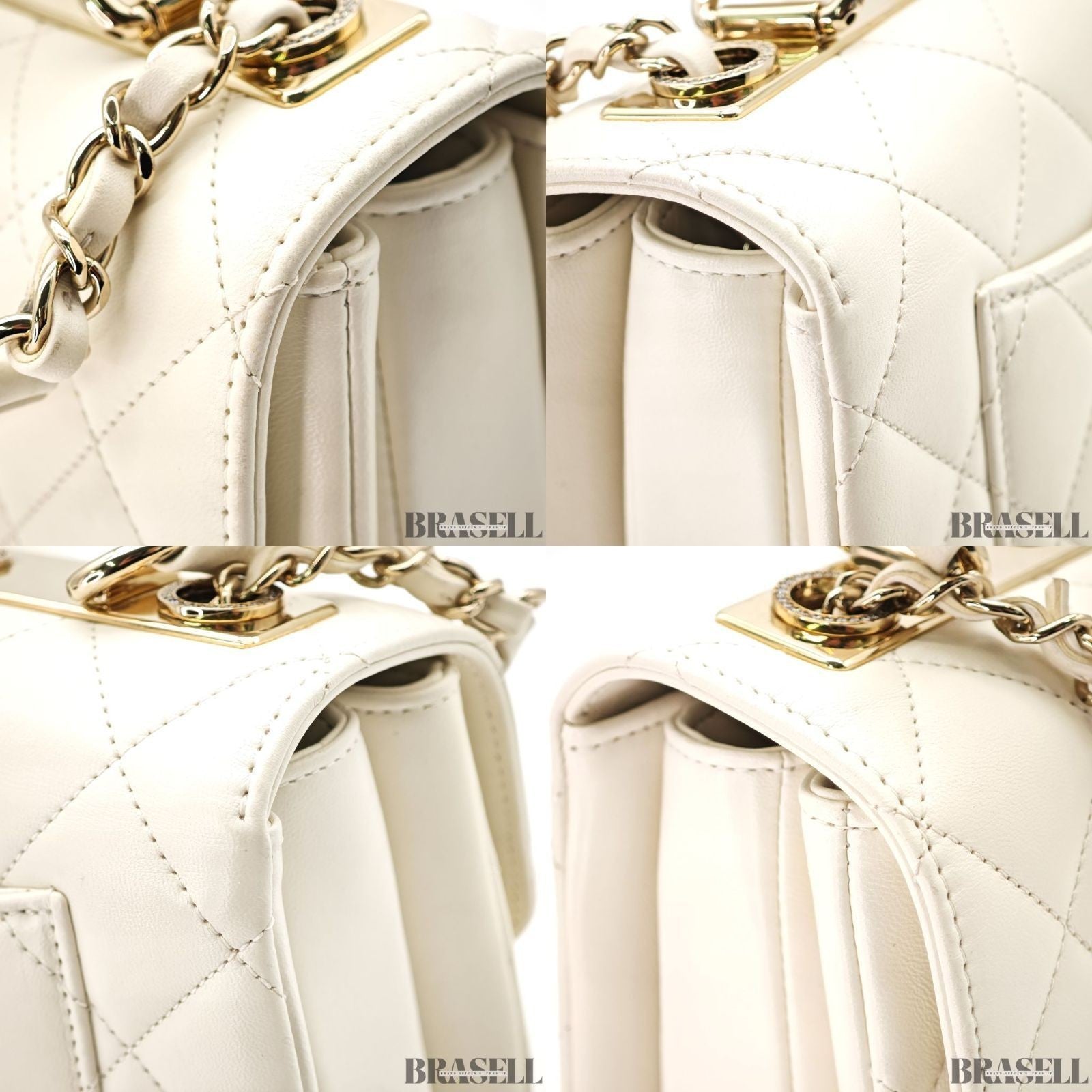 CHANEL Matelasse Coco Mark Lambskin Top Handle Flap Bag Chain Shoulder White