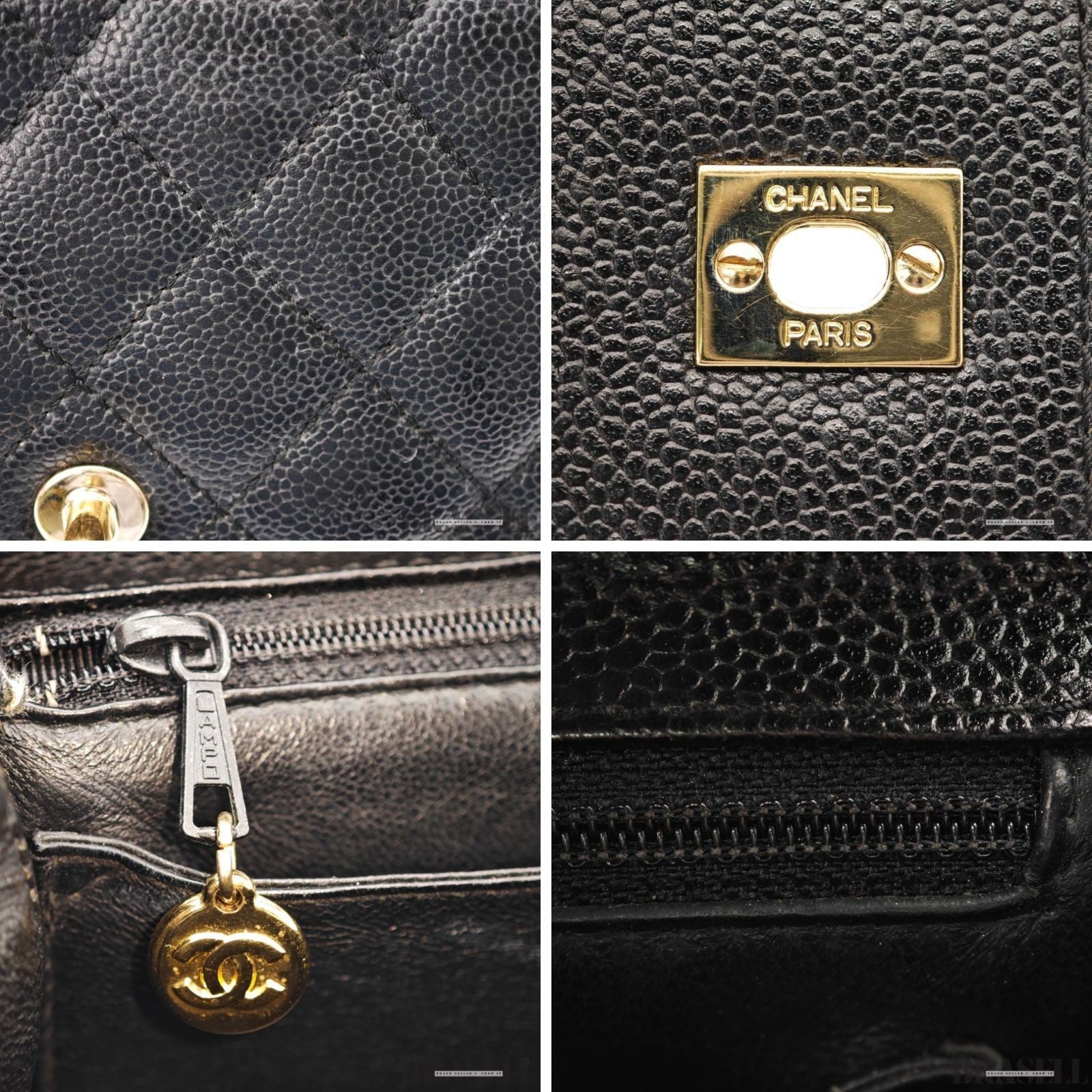 CHANEL Top Handle Bag Caviar Leather Handbag Black Women's with Dust Bag Card