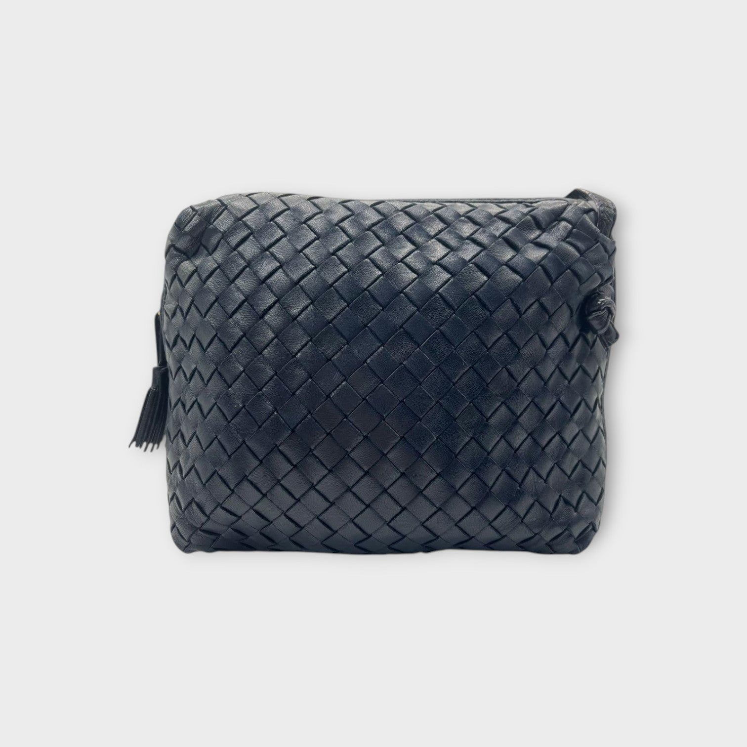 Bottega Veneta Intrecciato Shoulder Bag Fringe Tassel Leather Navy【A】
