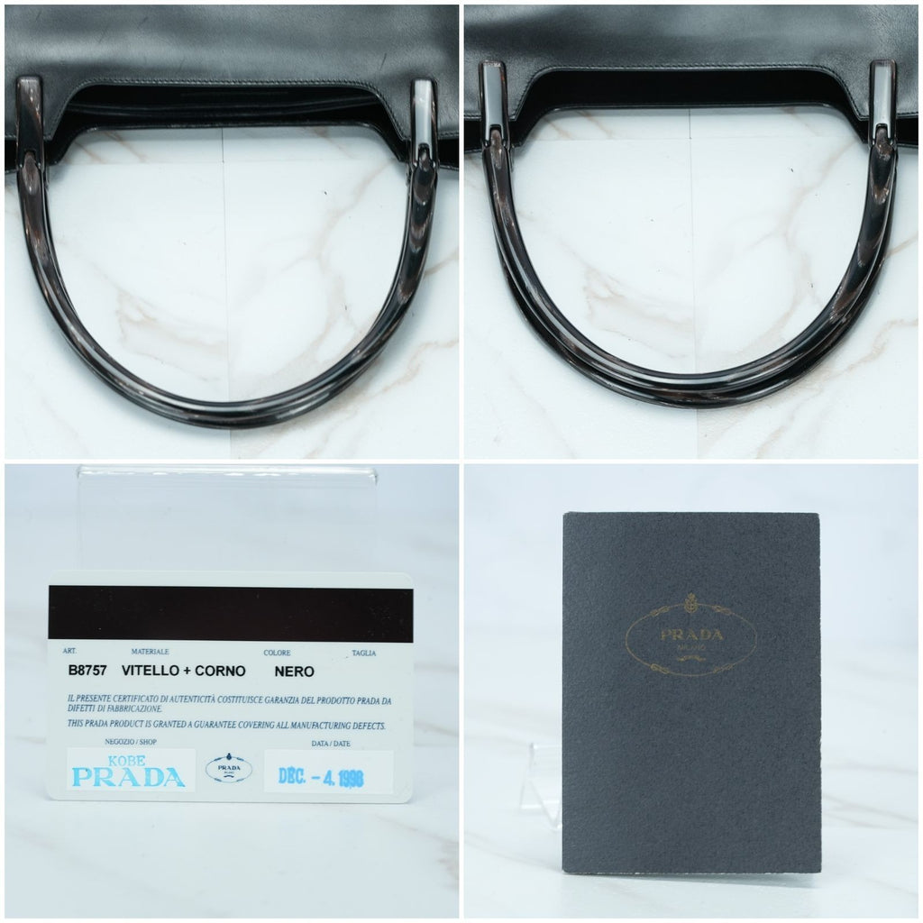 PRADA Vitello VITELLO CORINO NERO Handbag BR1277 Black Tote Bag