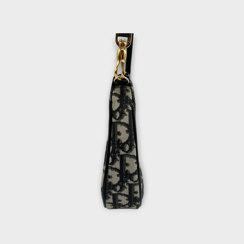 Christian Dior Saddle Trotter Handbag Tote Bag Black Canvas Leather 【A】