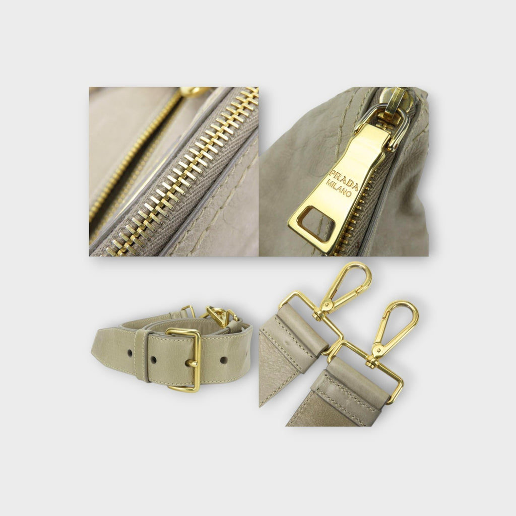 Prada 2Way Handbag BL0678 Triangle Logo Plate Calf Leather POMICE Sand Beige 【B】
