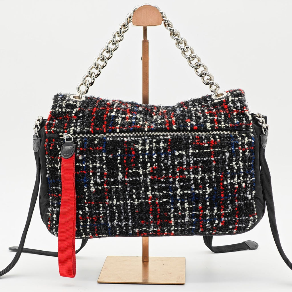 CHANEL Tweed Nylon Chain Shoulder Matelassé Handbag Black Women’s