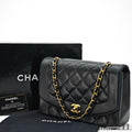CHANEL Diana 25 Lambskin Flap Bag Black Quilted Shoulder Bag Women's