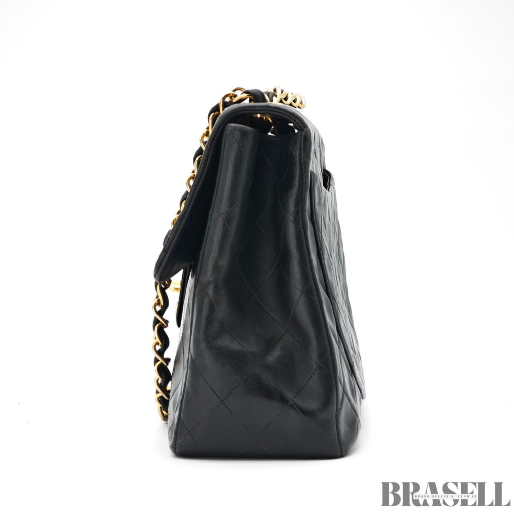 CHANEL Large Matelasse Flap Bag Lambskin Black Quilted Shoulder Bag Women's