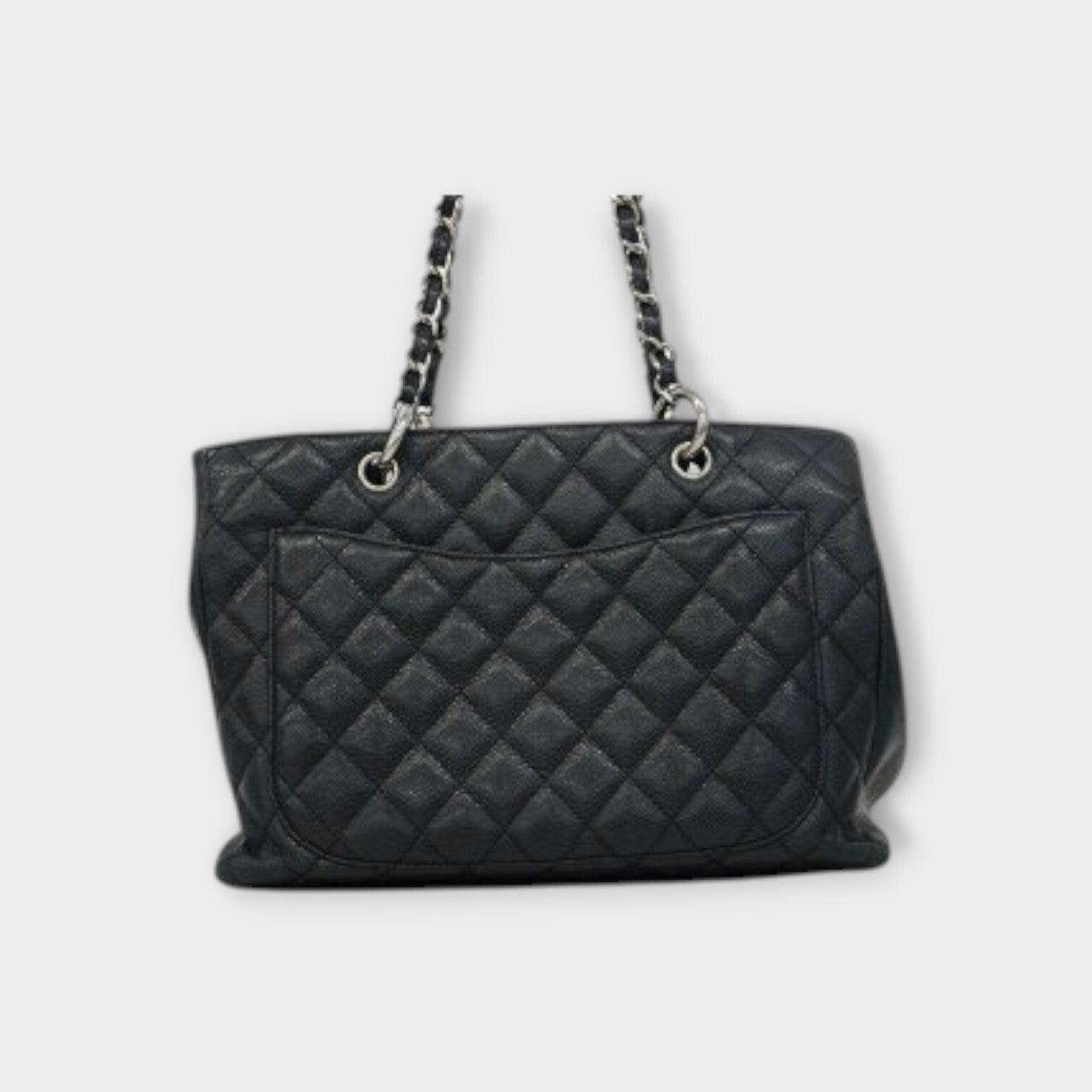 CHANEL Tote bag matrasse caviar skin black silver hardware chain