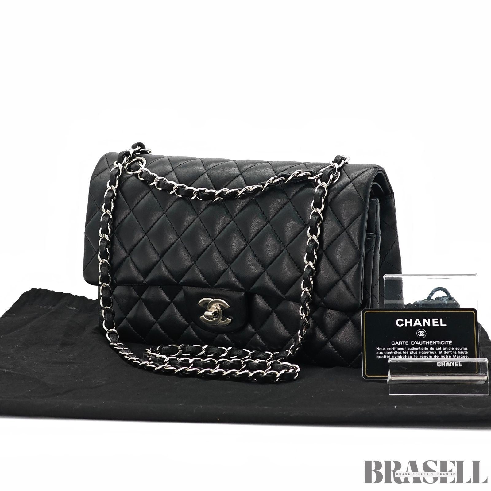CHANEL Matelasse Classic Flap 25 A01112 Black Shoulder Bag w/ Dust Bag Card