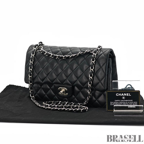 CHANEL Matelasse Classic Flap 25 A01112 Black Shoulder Bag w/ Dust Bag Card