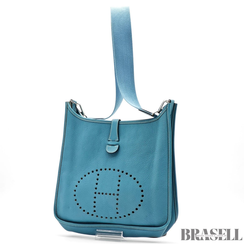 HERMES Evelyn GM 1 Punching H Logo Shoulder Bag Taurillon Clemence Blue Jean