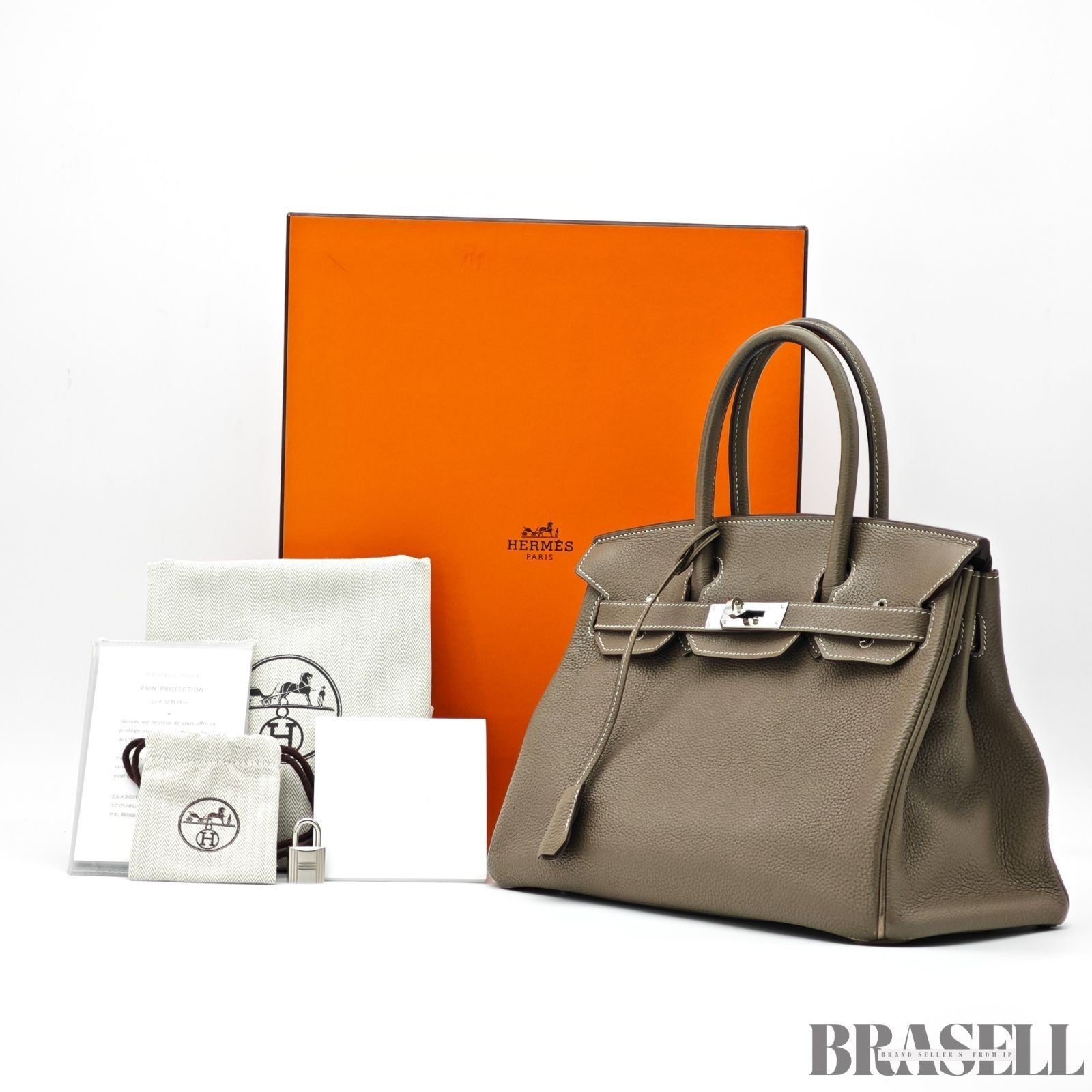 Hermes Birkin 30 Etoupe Togo Leather Tote Handbag Women Authentic Bag w/Box