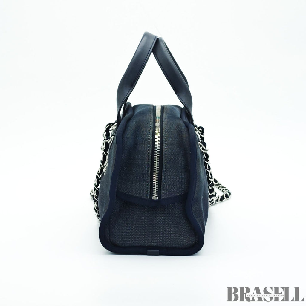 Chanel Deauville Line Bowling Bag A92749 Handbag Chain Tote Bag Denim Blue
