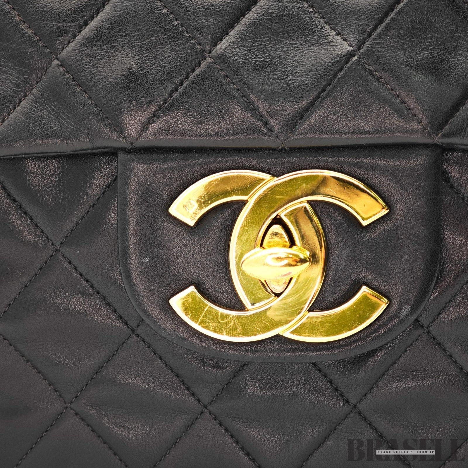CHANEL Maxi Jumbo Matelasse Quilted Lambskin Chain Handbag Top Handle Bag Black