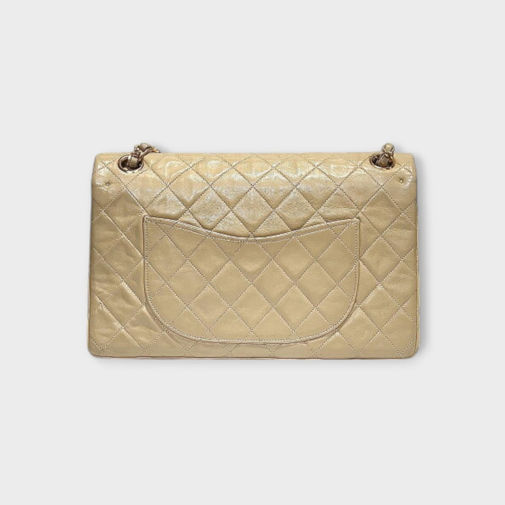 Chanel Classic Double Flap Bag 25 Beige Lambskin with Chain Strap and CC Logo【B】