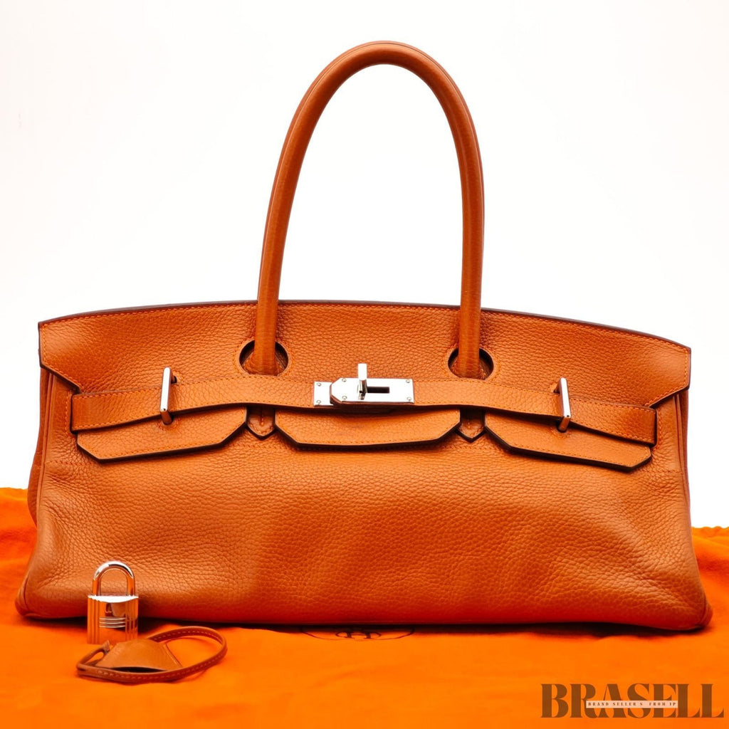 Hermes Shoulder Birkin 42 Taurillon Clemence Handbag Horizontal Orange silver