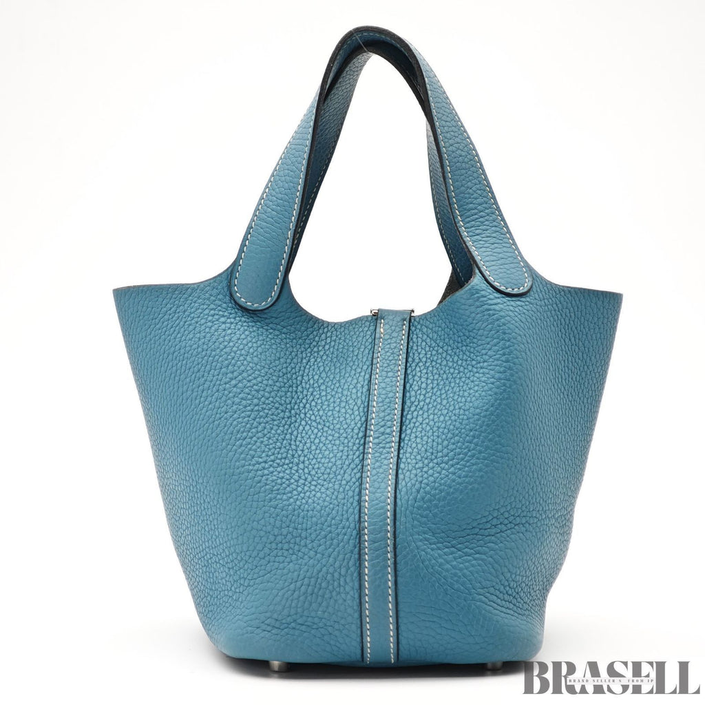 Hermes Picotin Blue Jean Taurillon Bag Tote Bag Bucket Bag Blue Silver Hardware