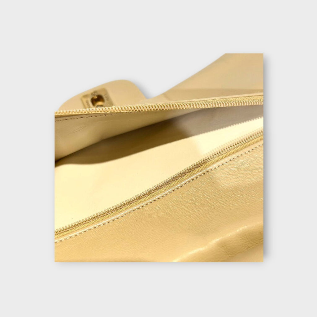 Chanel Classic Double Flap Bag 25 Beige Lambskin with Chain Strap and CC Logo【B】
