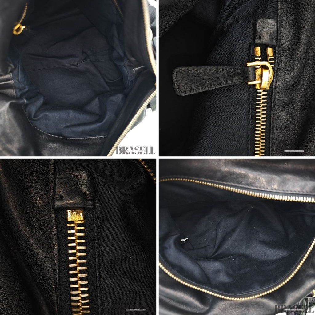 Miu Miu Ribbon 2Way Handbag Leather Black Shoulder Bag Woman Shoulder Strap