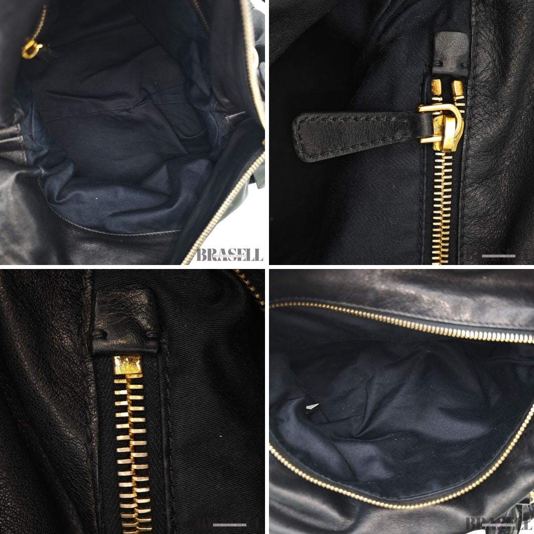 Miu Miu Ribbon 2Way Handbag Leather Black Shoulder Bag Woman Shoulder Strap