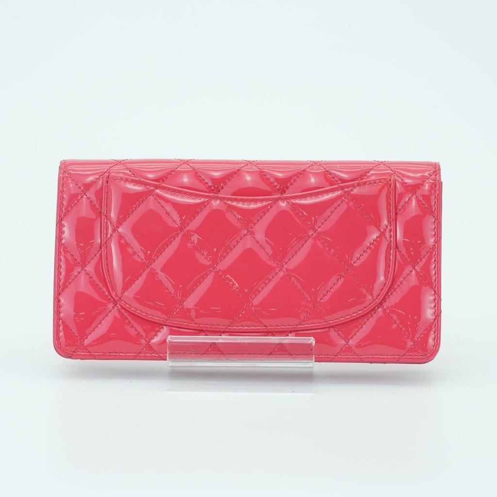 CHANEL Matelasse Long Wallet Enamel Pink Women's