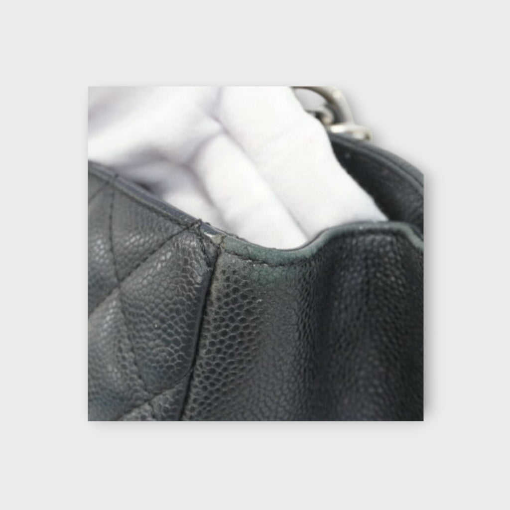 CHANEL Tote bag matrasse caviar skin black silver hardware chain