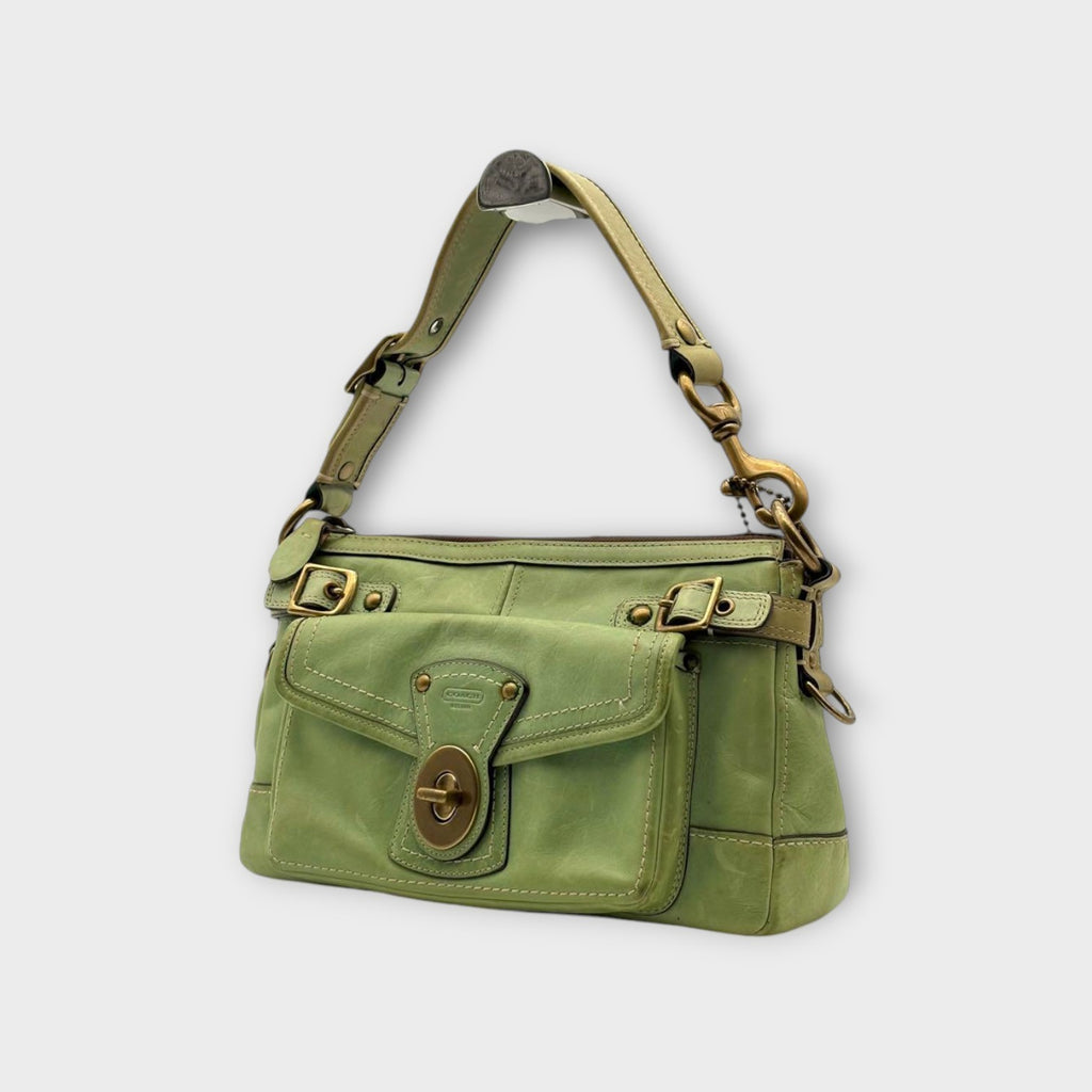 Coach Legacy Turnlock Gold Hardware One Shoulder Bag Leather Green 【B】