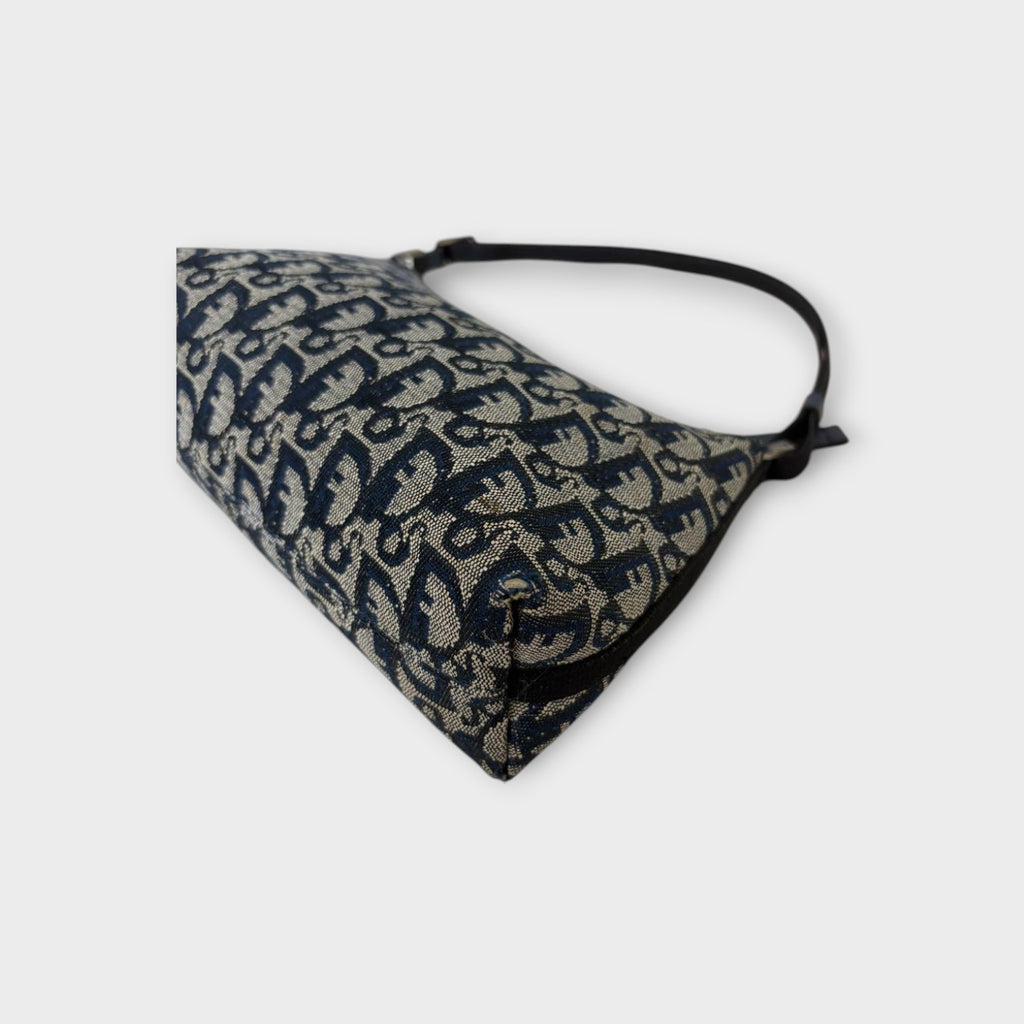 Christian Dior Trotter Accessory Pouch Shoulder Bag Navy Canvas Leather 【B】