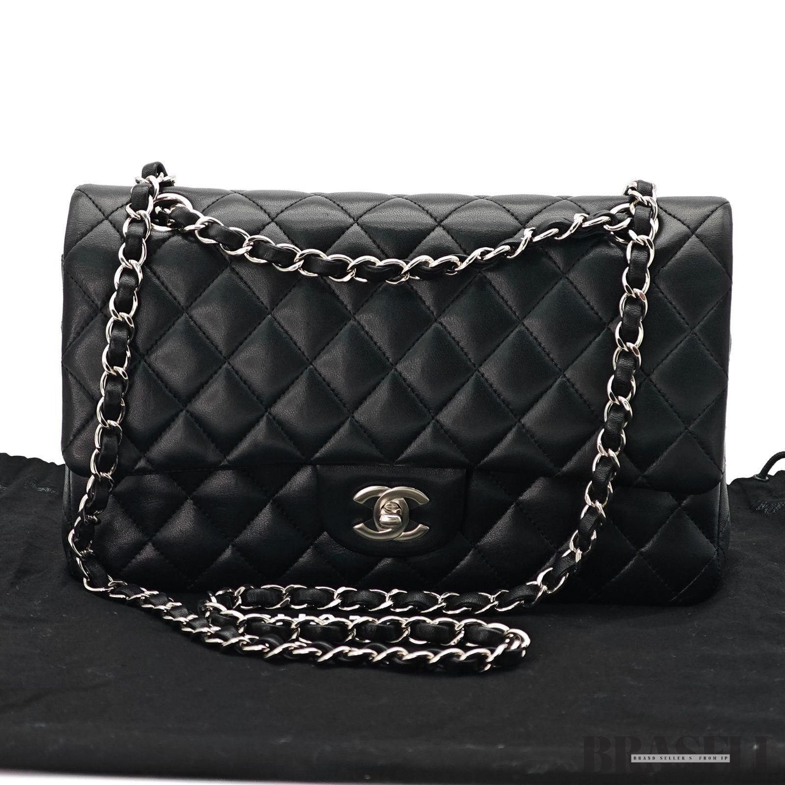 CHANEL Matelasse Classic Flap 25 A01112 Black Shoulder Bag w/ Dust Bag Card