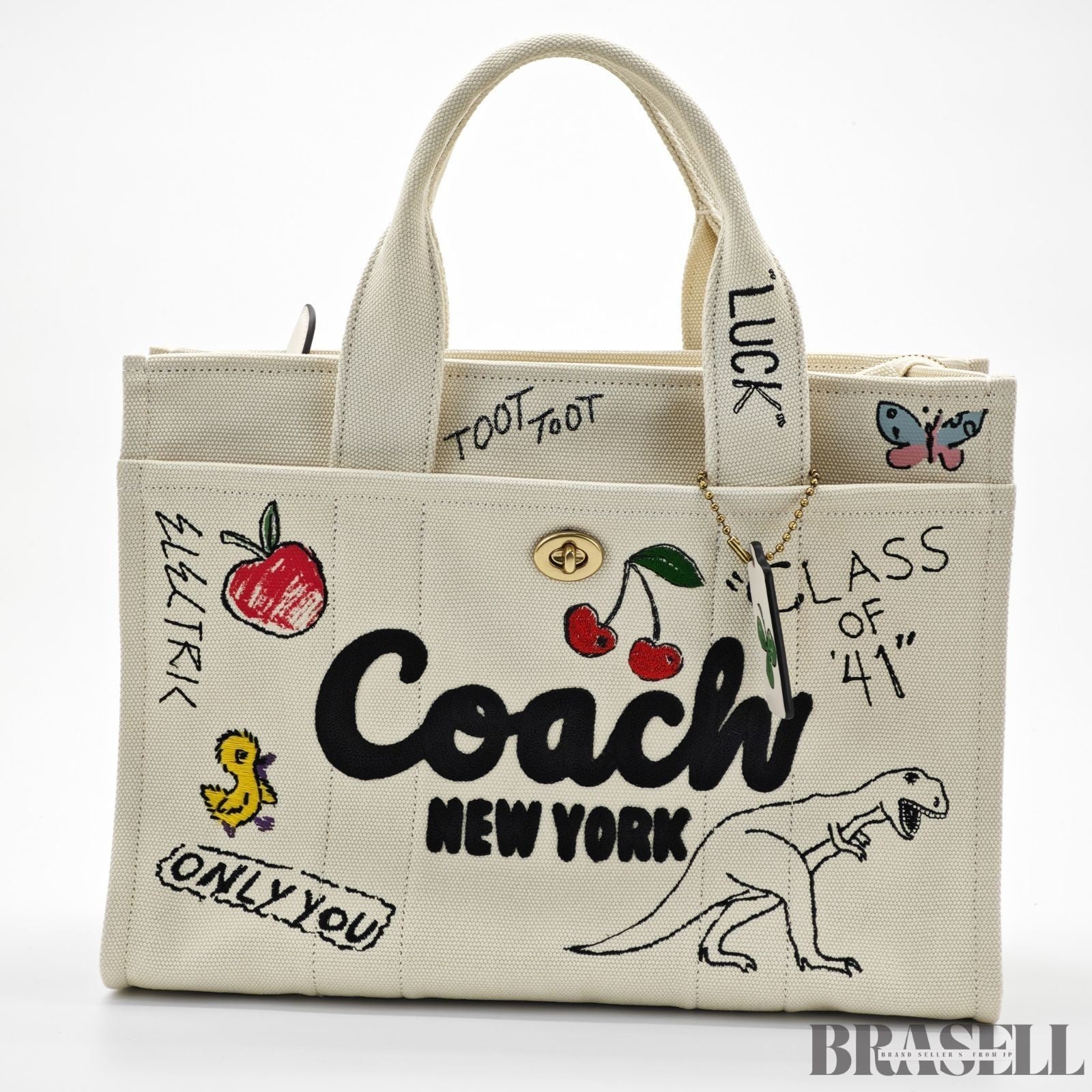 COACH Cargo Tote Bag Sketch Print New York 2-Way Shoulder Bag White